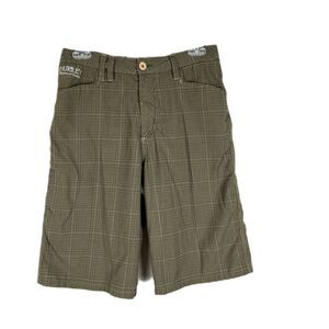 Hurley Shorts Men 28 Brown Plaid Flat Front Chinos Walking Casual Bottoms